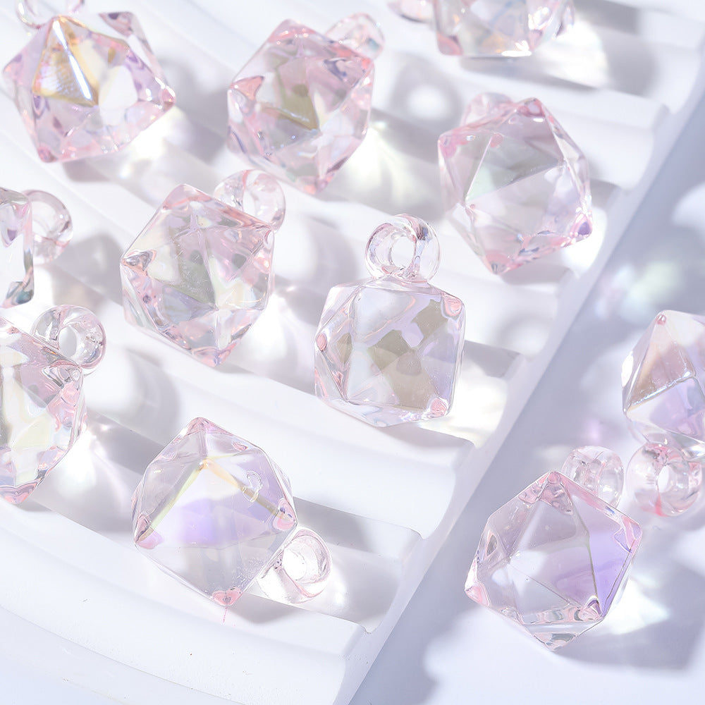 ♥人気♥2.2再入荷と更新あり（階段式割引あり）【T010】クリア多角形ビーズ（オーロラ加工、カン付き）