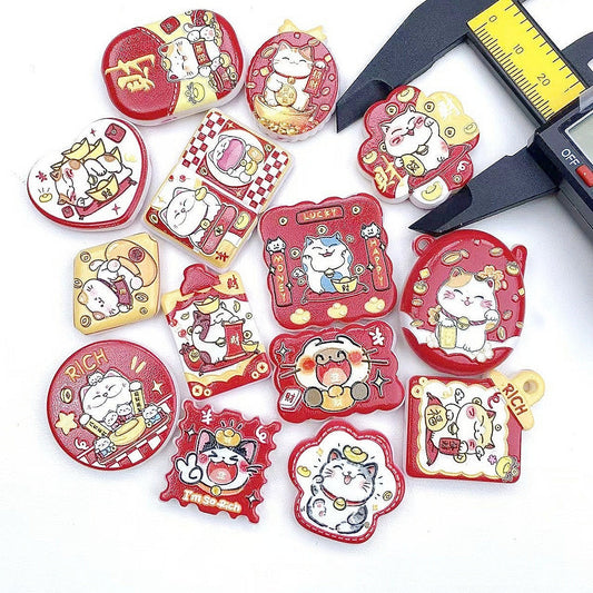 12.10NEW【A382】お金こい！招き猫（浮き彫りキャラビーズ15種類とアクリルビーズ2色）