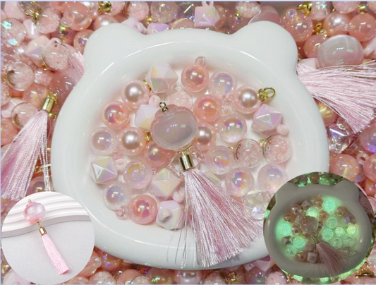 ラスト♥大人気♥1.9再入荷【L036】遠くまでのピンク夢（カン付き7種類とキャッツアイ灯篭流蘇チャーム、リース用）