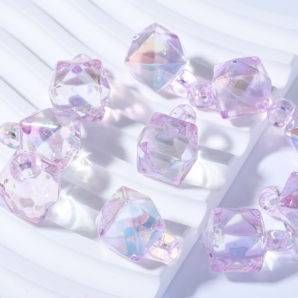 ♥人気♥2.2再入荷と更新あり（階段式割引あり）【T010】クリア多角形ビーズ（オーロラ加工、カン付き）