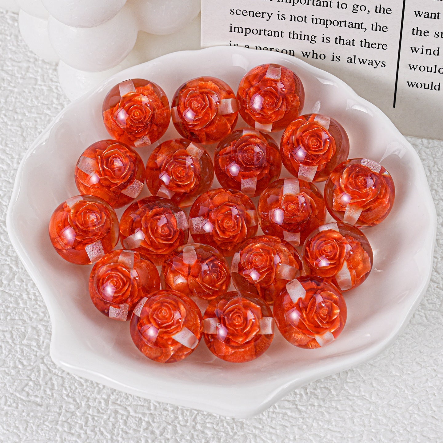 ♥人気♥6.19再入荷有り【T099】永遠のローズ（リアルバラ入りレジンビーズ、16ｍｍ）