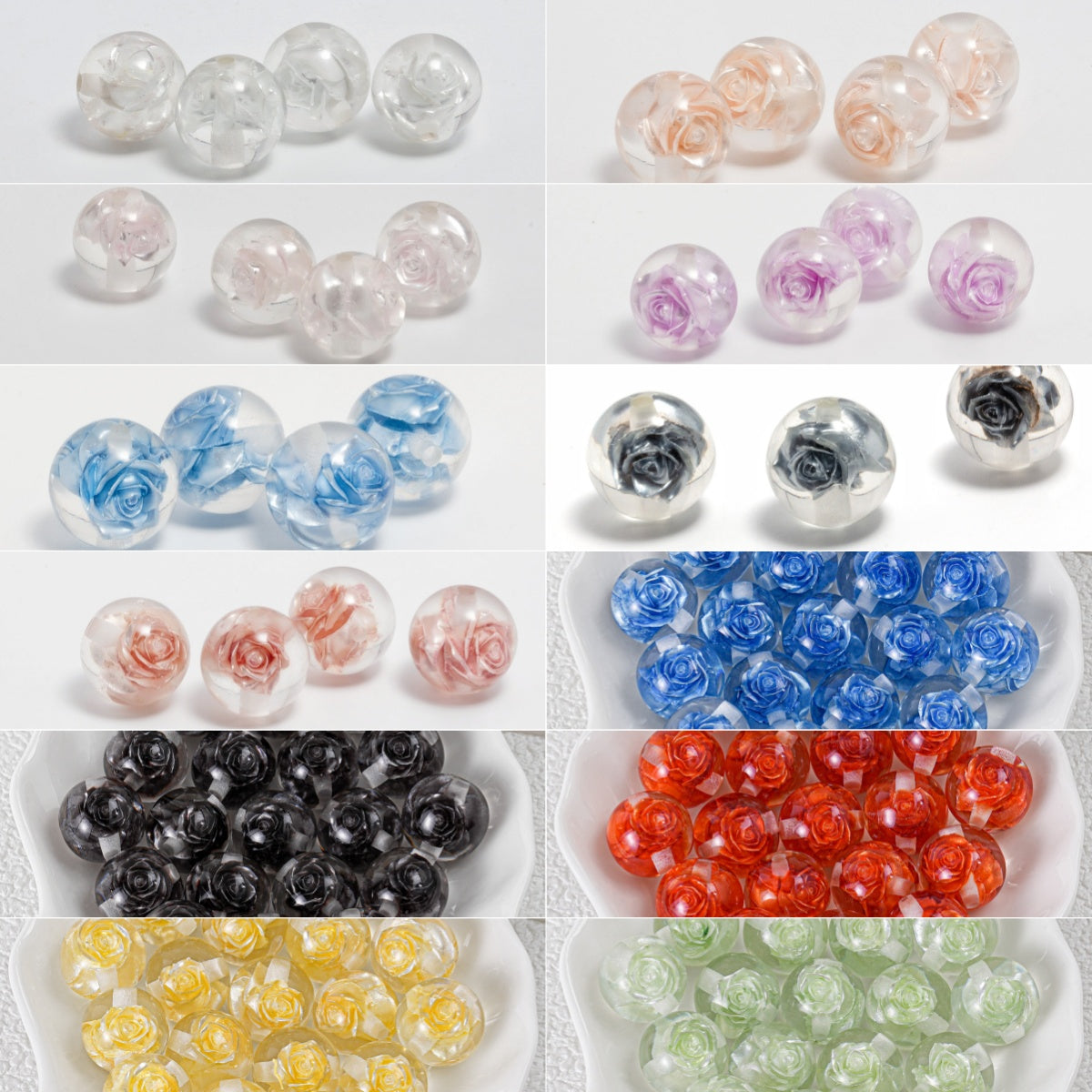 ♥人気♥12.25新色あり【T099】永遠のローズ（バラ入りレジンビーズ、16ｍｍ）