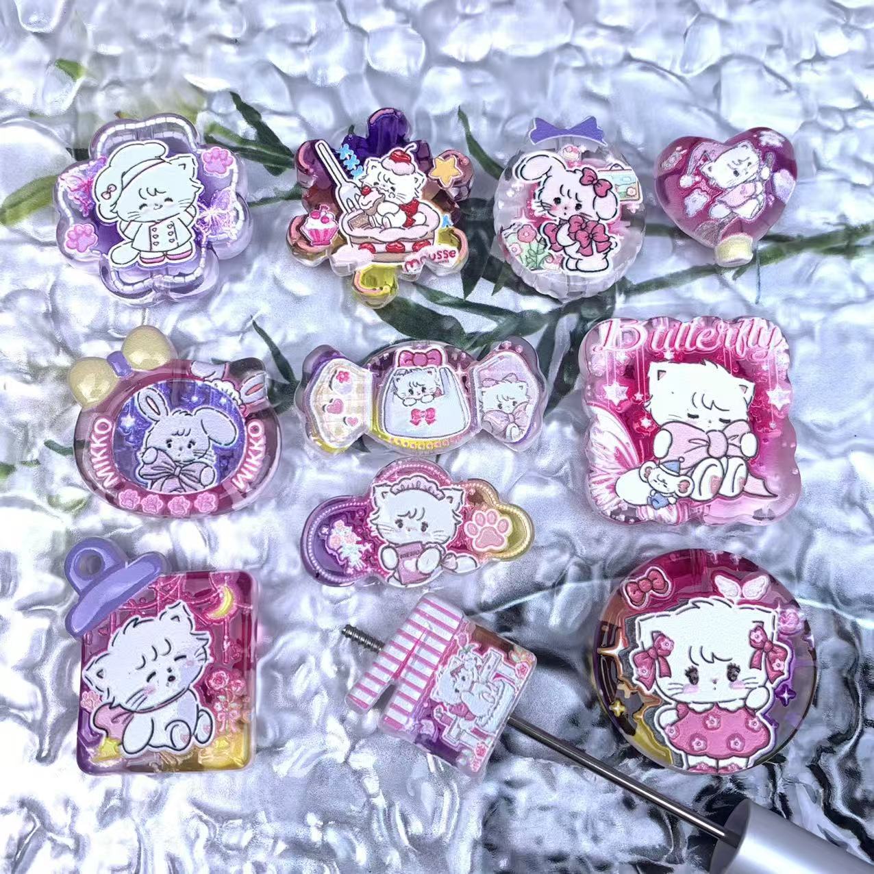 5.22NEW【A518】ミッコちゃんの花園（クリア浮き彫りビーズ11種類とプレート2種類とアクリルローズ1種類）