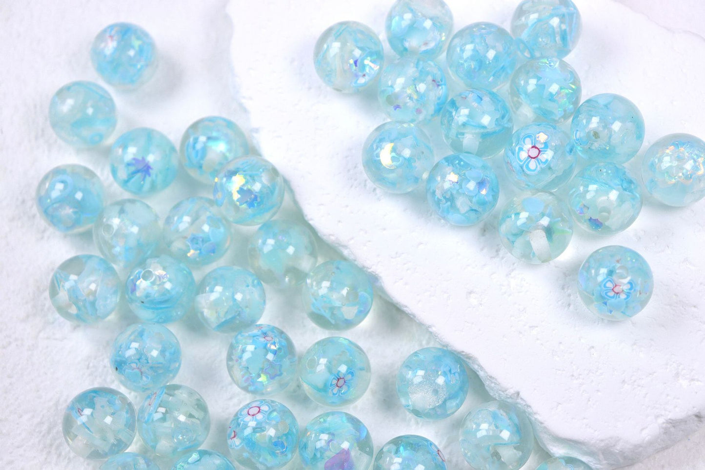 4.14NEW♥段階式割引♥【T154】カラフルサマー（虹色ラメ入りのレジンビーズ、中身ランダム、16ｍｍ）