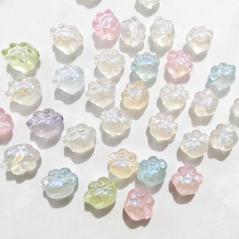 3.31NEW【T144】煌く肉球（夜光、星空オーロラ加工、アクリル製、カラフル、約18*10*8ｍｍ）