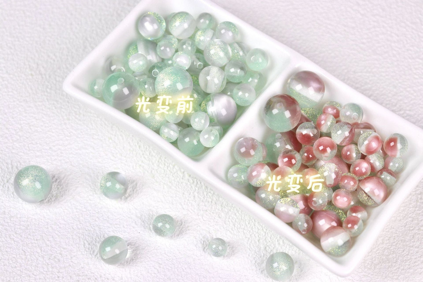 3.6再入荷と新規有り♥段階式割引有り♥【T135】2色星空レジンビーズ（UVカラーチェンジ、16ｍｍ）