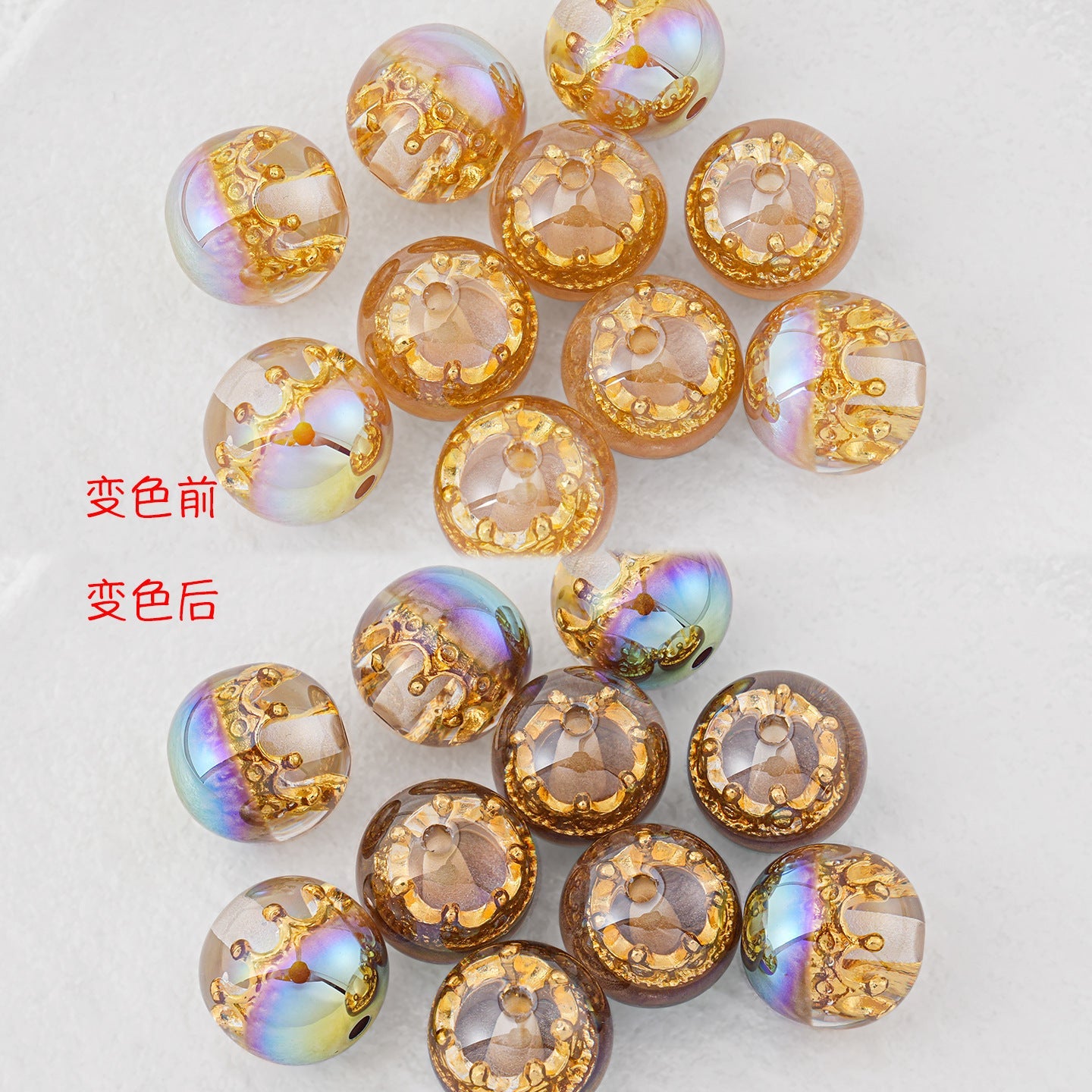 ♥人気♥段階式割引♥【T129】王冠入りビーズ（♥UVカラチェン♥レジン、16ｍｍ）