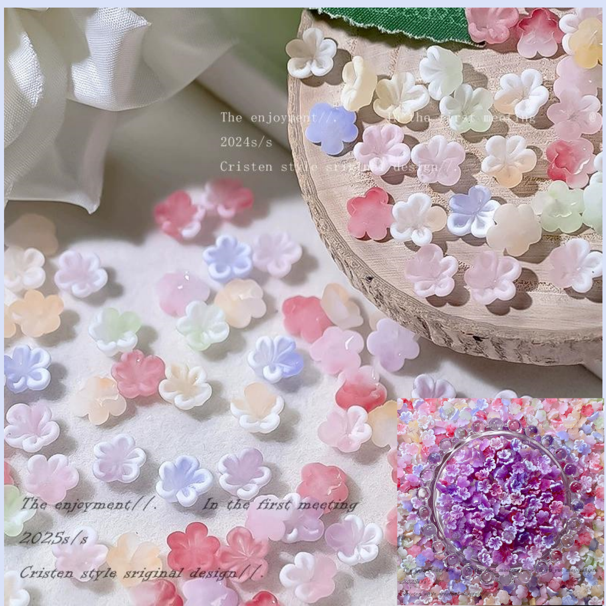 ♥人気♥12.18再入荷【L018】咲き誇る小さな桃の花（夜光・UVカラーチェンのソフト桃の花、7色MIX、6.5×7.1mm）