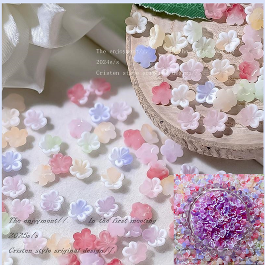 ♥人気♥12.18再入荷【L018】咲き誇る小さな桃の花（夜光・UVカラーチェンのソフト桃の花、7色MIX、6.5×7.1mm）