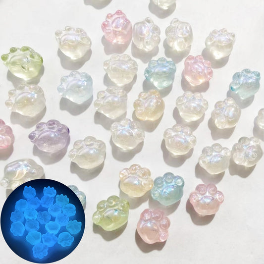 3.31NEW【T144】煌く肉球（夜光、星空オーロラ加工、アクリル製、カラフル、約18*10*8ｍｍ）