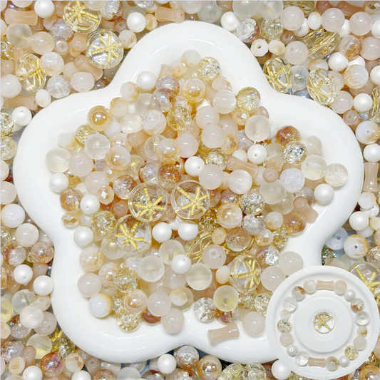 3.23NEW【B139】ミルクティー（メッキメノウ、刻みガラスビーズ、ガラスパール、レジンビーズ、高品質ガラスビーズ5種類とガラス多面カット1種類）