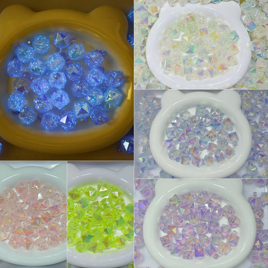 11.27NEW【T101】多角形星空ビーズ（♥夜光♥カン付きビーズ、16ｍｍ）