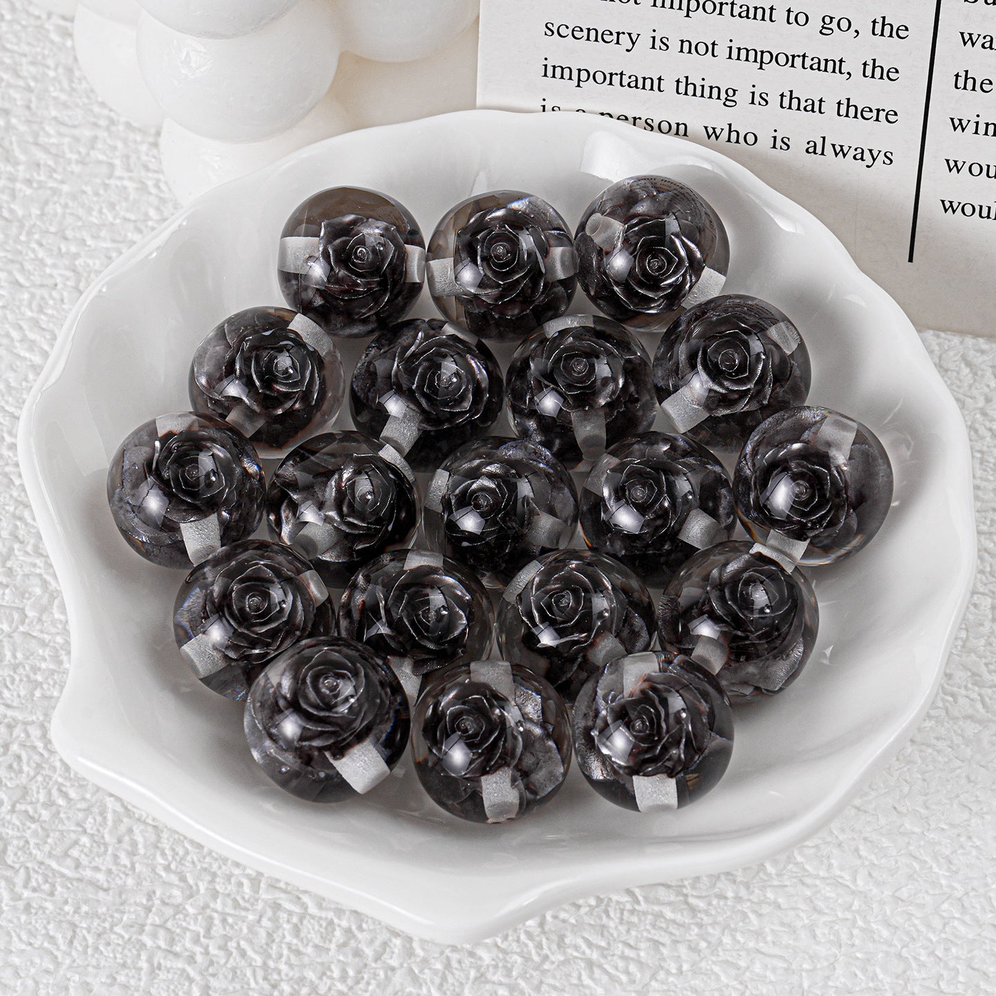 ♥人気♥12.25新色あり【T099】永遠のローズ（バラ入りレジンビーズ、16ｍｍ）