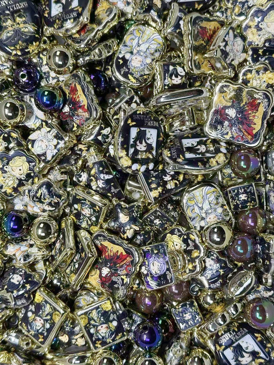 1.9NEW【A422】ブラックゴールド・SP（ゴールドメッキキャラビーズ13種類とアクリルビーズ1色とゴールドメッキビーズ1色）