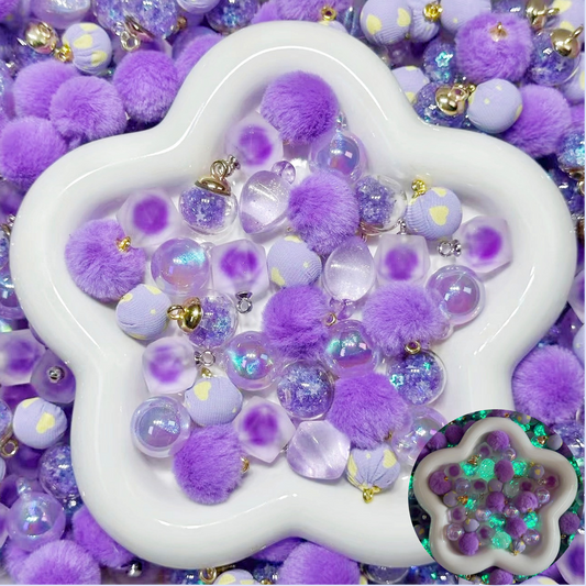 2.25NEW【L068】夢見るふわり紫（夜光あり、カン付き6種類のリース用大ミックス）